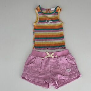 Roxy Multicolor Striped Tank and Pink Shorts Set